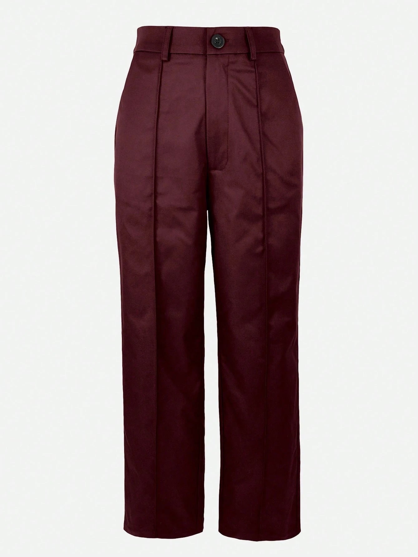 Solid Color Button Zipper Pocket Waist-Cinched Woven Non-Stretch Non-Breathable Suit Fabric Long Pants Casual Office Commute Daily Spring Summer Style Straight Leg All-Season Long Pants Women's Spring