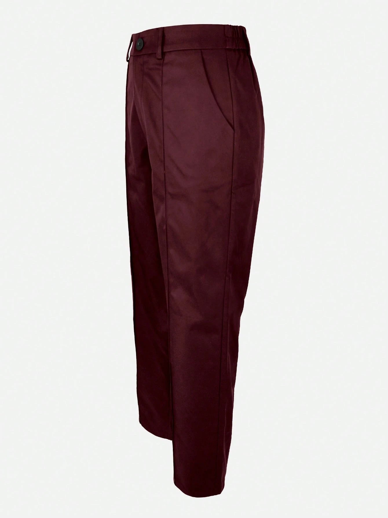 Solid Color Button Zipper Pocket Waist-Cinched Woven Non-Stretch Non-Breathable Suit Fabric Long Pants Casual Office Commute Daily Spring Summer Style Straight Leg All-Season Long Pants Women's Spring