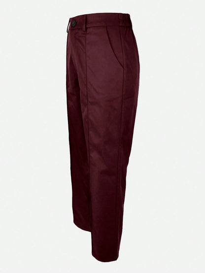 Solid Color Button Zipper Pocket Waist-Cinched Woven Non-Stretch Non-Breathable Suit Fabric Long Pants Casual Office Commute Daily Spring Summer Style Straight Leg All-Season Long Pants Women's Spring