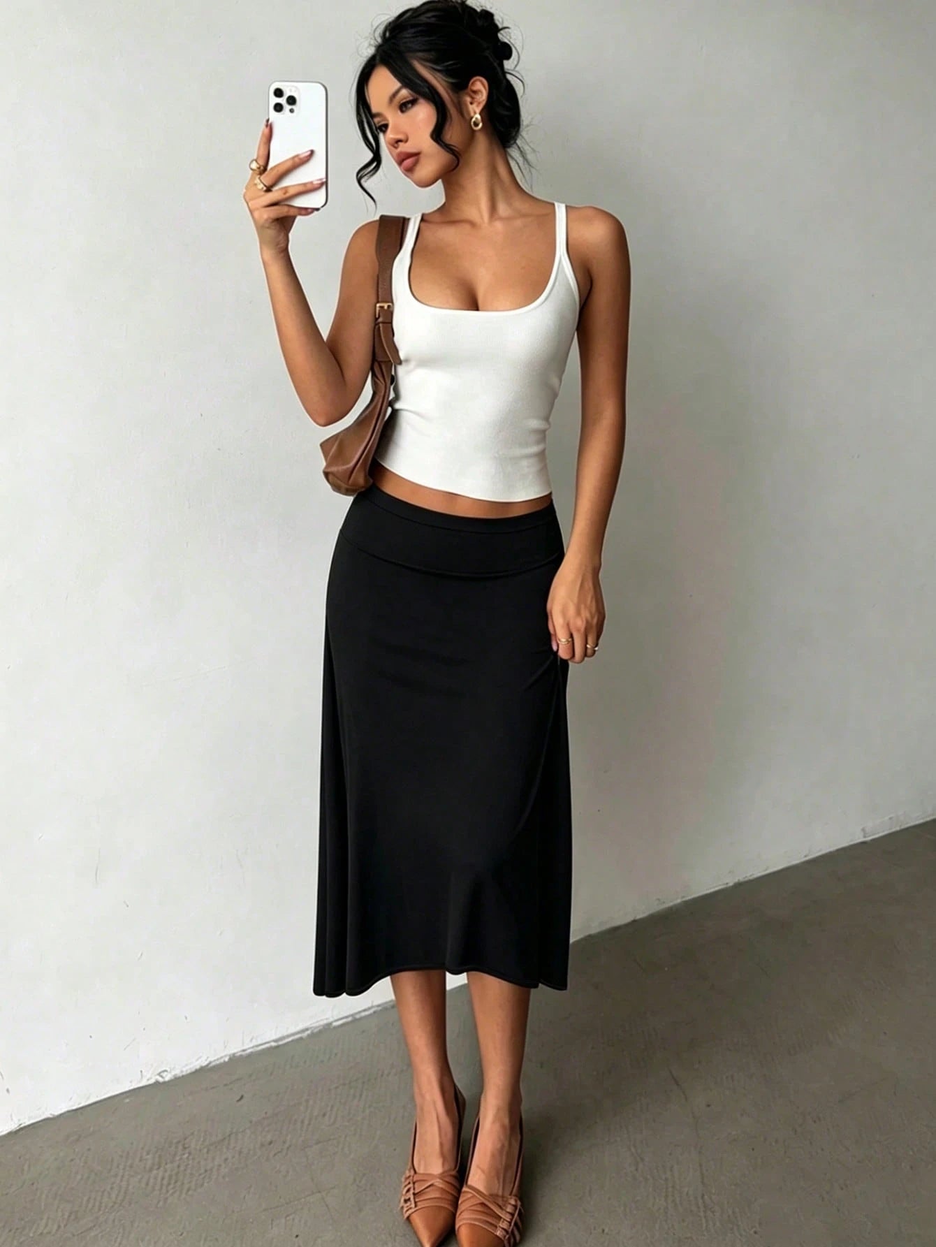 Solid Color Elegant Casual Party Women Graceful Skirt, Suitable For Holiday & Beach Black, Chic & Elegant