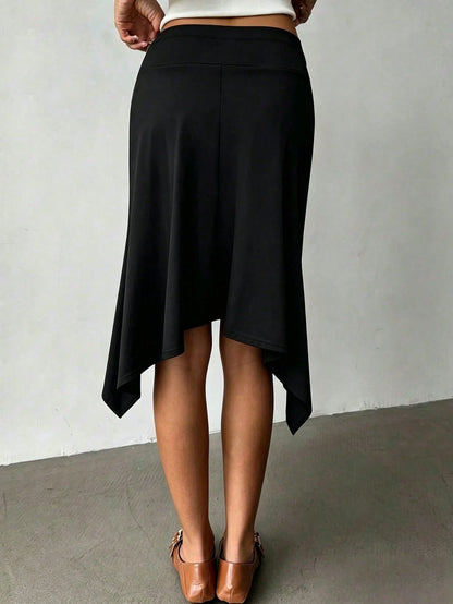 Solid Color Elegant Casual Party Women Graceful Skirt, Suitable For Holiday & Beach Black, Chic & Elegant