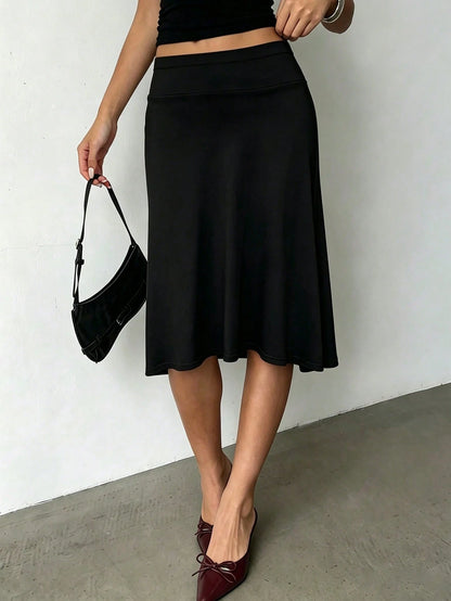 Solid Color Elegant Casual Party Women Graceful Skirt, Suitable For Holiday & Beach Black, Chic & Elegant