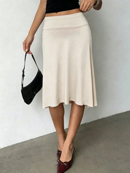 Solid Color Elegant Casual Party Women Graceful Skirt, Suitable For Holiday & Beach Black, Chic & Elegant