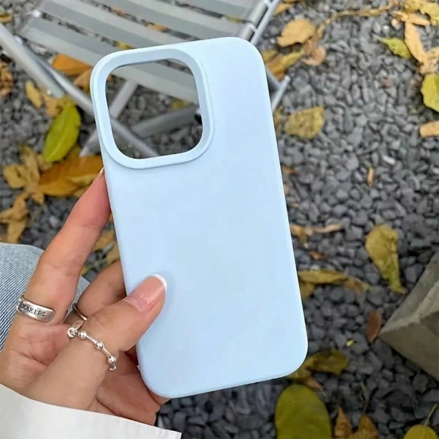 Solid Color Material Blue Silicone TPU Shockproof Anti-Yellowing Soft-Touch Pure Blue Hybrid Liquid Silicone Phone Case Compatible With IPhone Spring Easter Gift