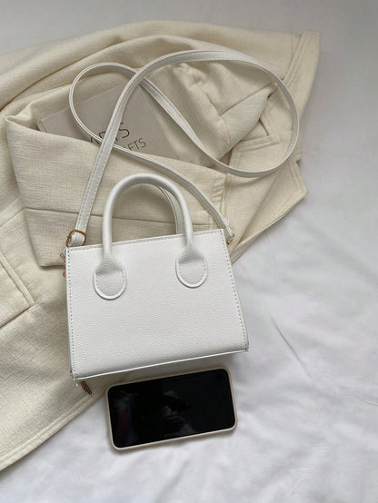 Solid Color Pu Leather Handbag Simple Leisure Small Square Bag Commuter Mini Shoulder Bag Fashionable Crossbody Bag For Going Out