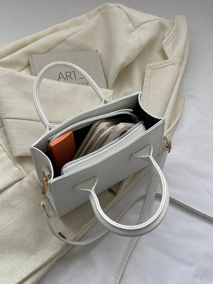 Solid Color Pu Leather Handbag Simple Leisure Small Square Bag Commuter Mini Shoulder Bag Fashionable Crossbody Bag For Going Out