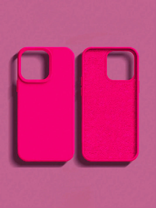 Solid Hot Pink Liquid Silicone 2.0mm Liquid Silicone Phone Case, Full-Body Protection, Compatible With 17/16/15/14/13/12/11 Pro Max Spring Gift, Minimalist