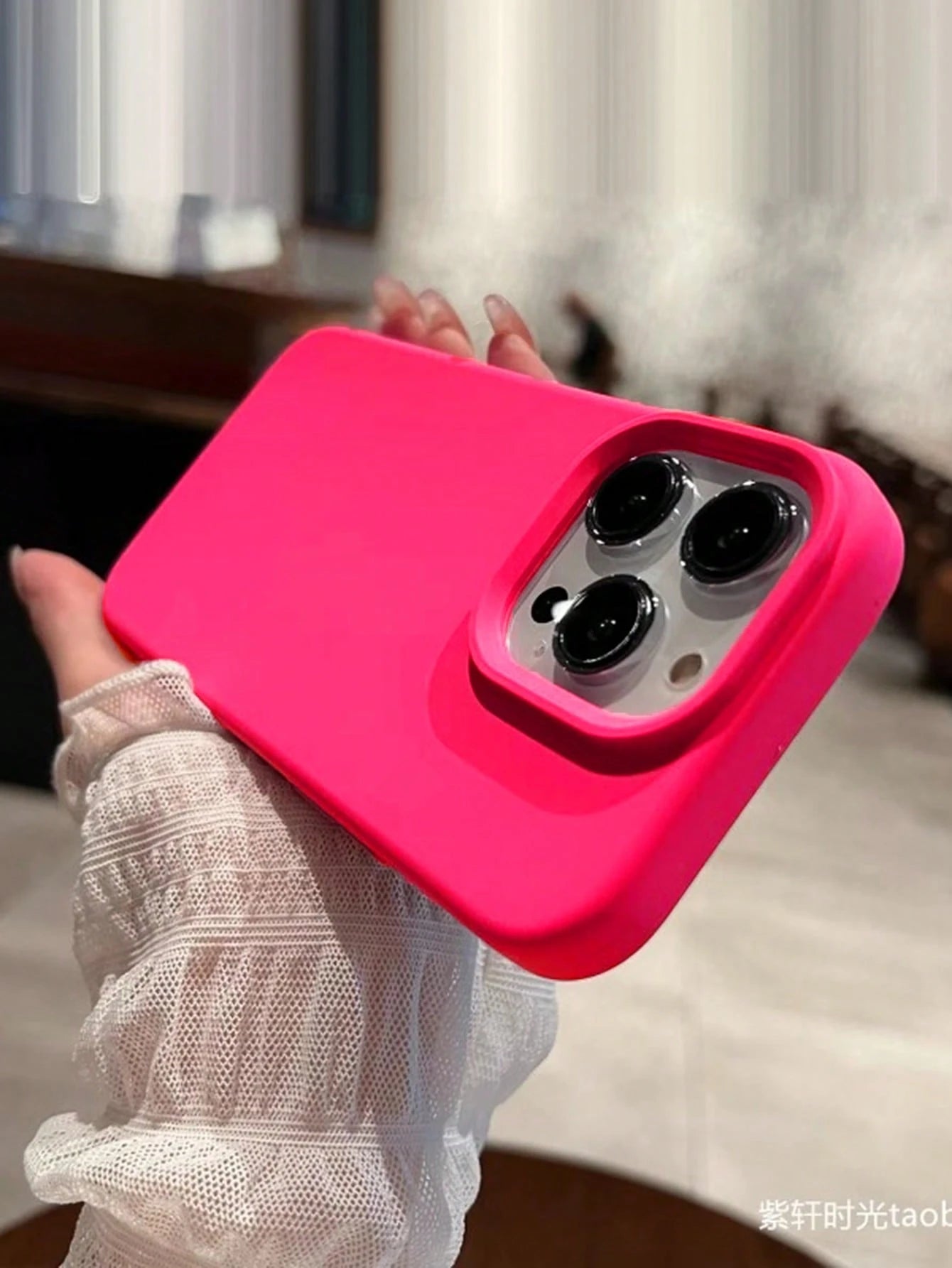 Solid Hot Pink Liquid Silicone 2.0mm Liquid Silicone Phone Case, Full-Body Protection, Compatible With 17/16/15/14/13/12/11 Pro Max Spring Gift, Minimalist