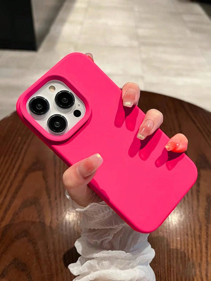 Solid Hot Pink Liquid Silicone 2.0mm Liquid Silicone Phone Case, Full-Body Protection, Compatible With 17/16/15/14/13/12/11 Pro Max Spring Gift, Minimalist