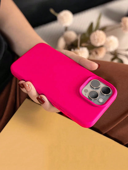 Solid Hot Pink Liquid Silicone 2.0mm Liquid Silicone Phone Case, Full-Body Protection, Compatible With 17/16/15/14/13/12/11 Pro Max Spring Gift, Minimalist
