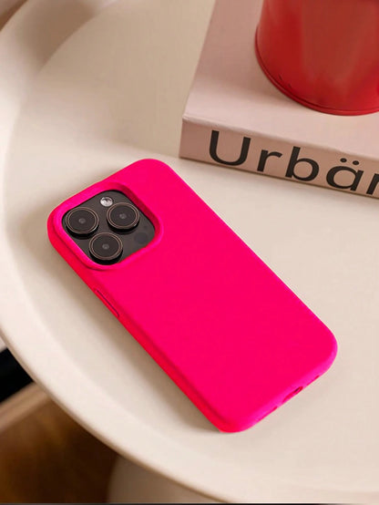 Solid Hot Pink Liquid Silicone 2.0mm Liquid Silicone Phone Case, Full-Body Protection, Compatible With 17/16/15/14/13/12/11 Pro Max Spring Gift, Minimalist