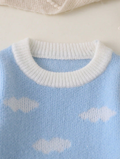 Souflis Baby Girls Sweaters Dress Cute Bear Exquisite Wool-Like Jacquard Decoration Round Neck Pullover A-Line Dress With Pleated Hem And Handmade Bow Decor, Suitable For Outings, Travel, And Comforta