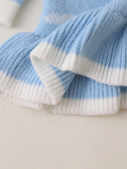 Souflis Baby Girls Sweaters Dress Cute Bear Exquisite Wool-Like Jacquard Decoration Round Neck Pullover A-Line Dress With Pleated Hem And Handmade Bow Decor, Suitable For Outings, Travel, And Comforta