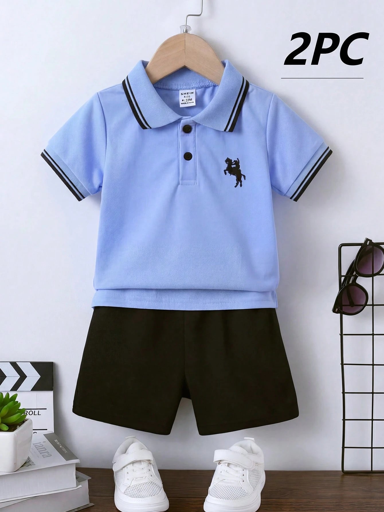 Souflis Souflis 2pcs Baby Boy Summer Outfit Short Sleeve Polo Shirt With Shorts Toddler Boy Clothes Set Black Summer Casual Club Family Matching Minimalist Clothes