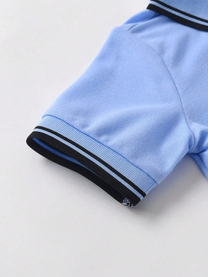 Souflis Souflis 2pcs Baby Boy Summer Outfit Short Sleeve Polo Shirt With Shorts Toddler Boy Clothes Set Black Summer Casual Club Family Matching Minimalist Clothes