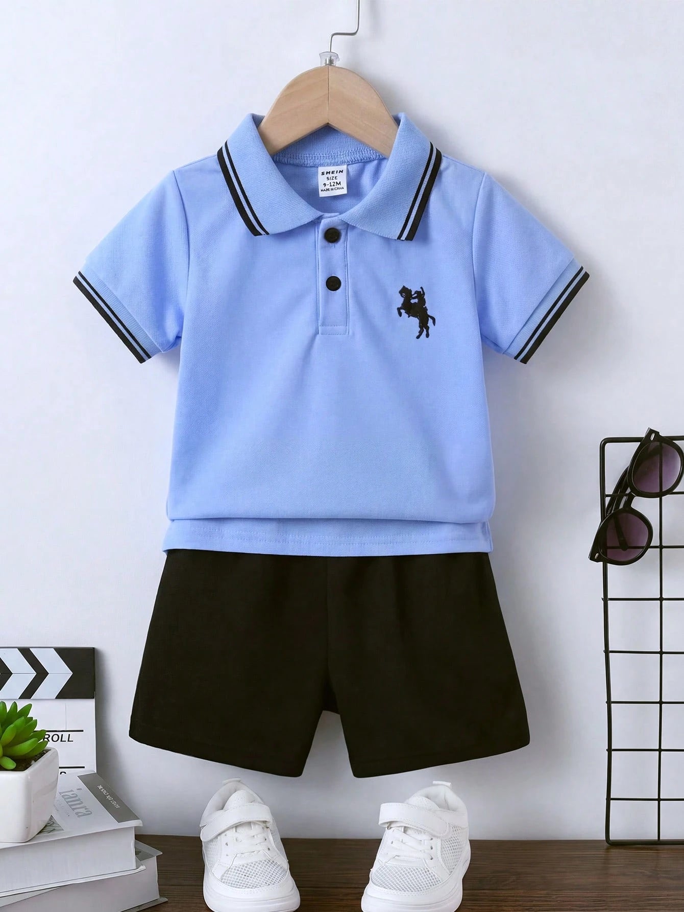 Souflis Souflis 2pcs Baby Boy Summer Outfit Short Sleeve Polo Shirt With Shorts Toddler Boy Clothes Set Black Summer Casual Club Family Matching Minimalist Clothes