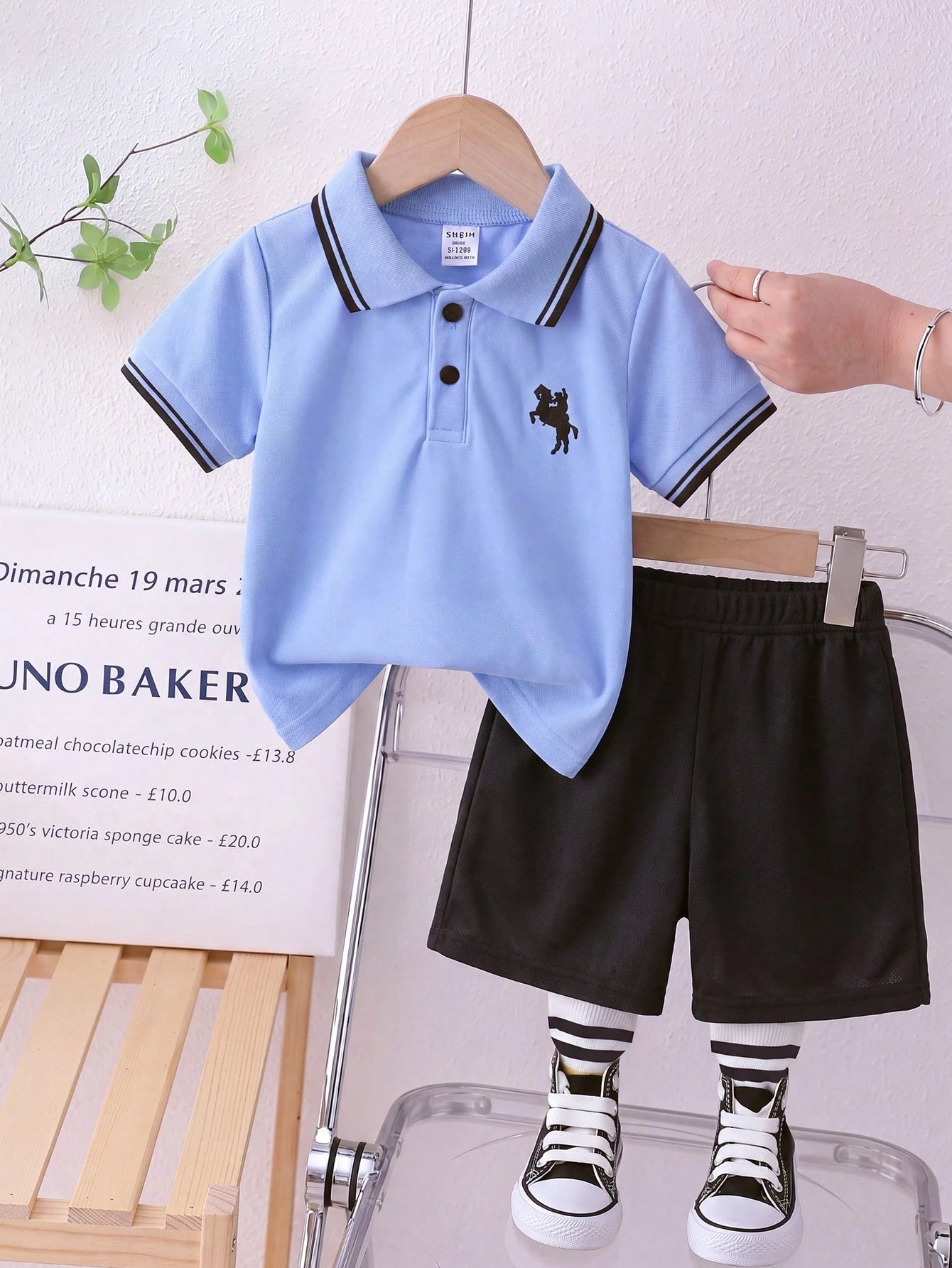 Souflis Souflis 2pcs Baby Boy Summer Outfit Short Sleeve Polo Shirt With Shorts Toddler Boy Clothes Set Black Summer Casual Club Family Matching Minimalist Clothes