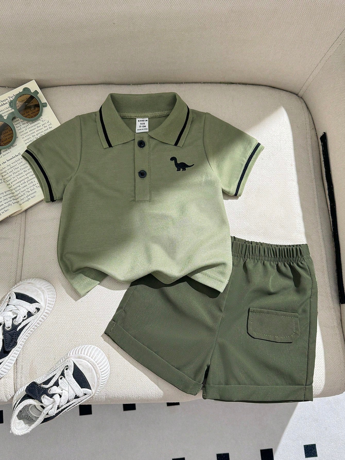 Souflis Souflis 2pcs Baby Boy Summer Outfit Short Sleeve Polo Shirt With Shorts Toddler Boy Clothes Set Black Summer Casual Club Family Matching Minimalist Clothes