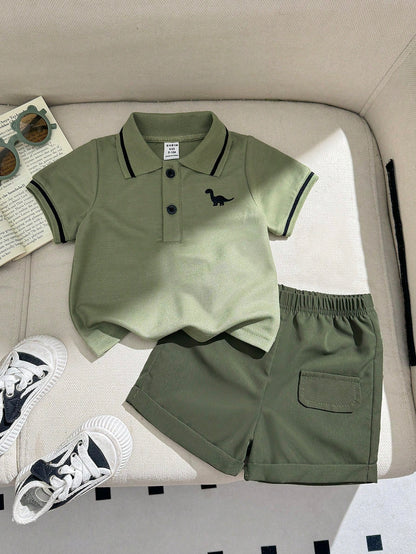 Souflis Souflis 2pcs Baby Boy Summer Outfit Short Sleeve Polo Shirt With Shorts Toddler Boy Clothes Set Black Summer Casual Club Family Matching Minimalist Clothes