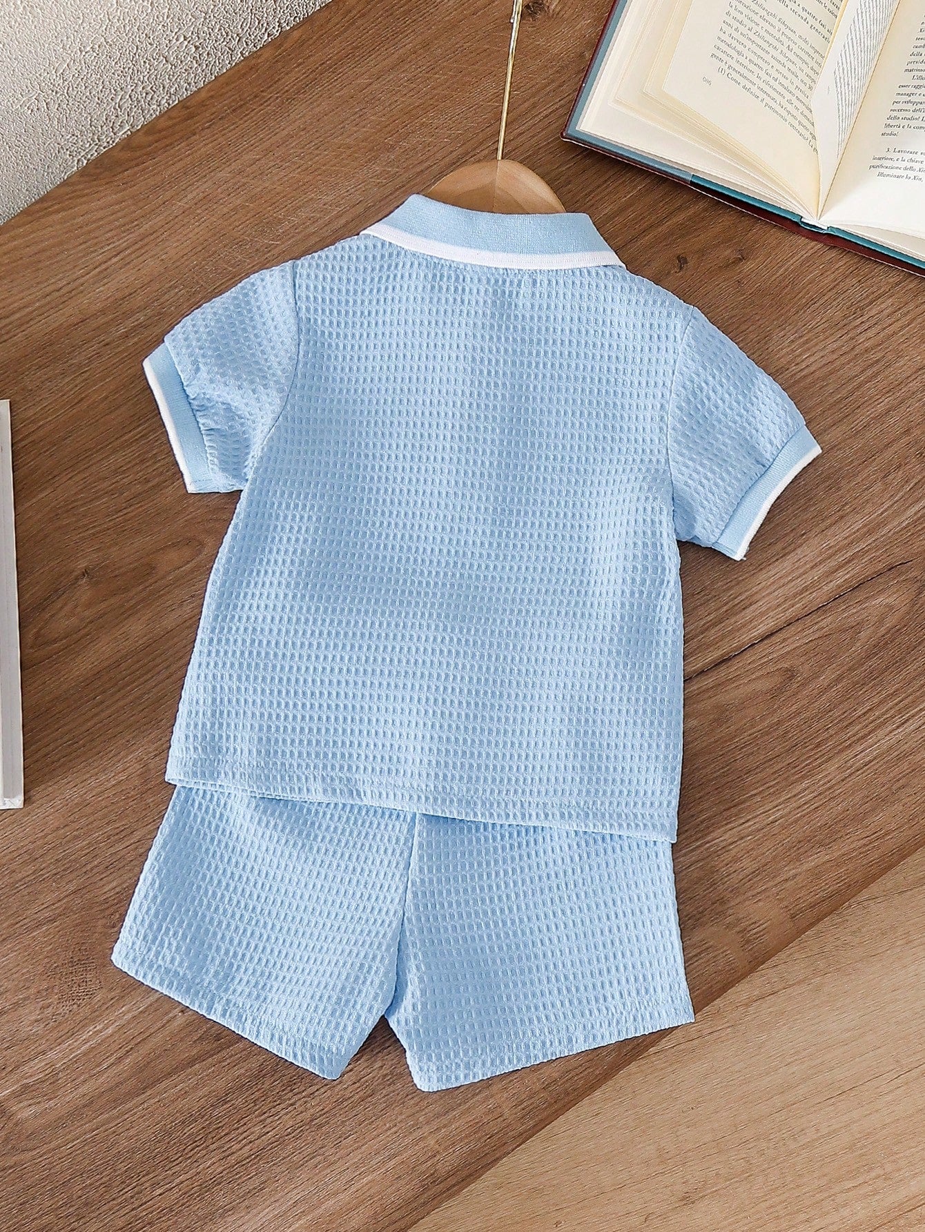 Souflis Souflis 2pcs Infant Baby Boys Blue Summer Casual Outfit Short Sleeve Polo Shirt With Elastic Waist Shorts Set Family Matching Toddler Clothes Loose Fit 3M-3T