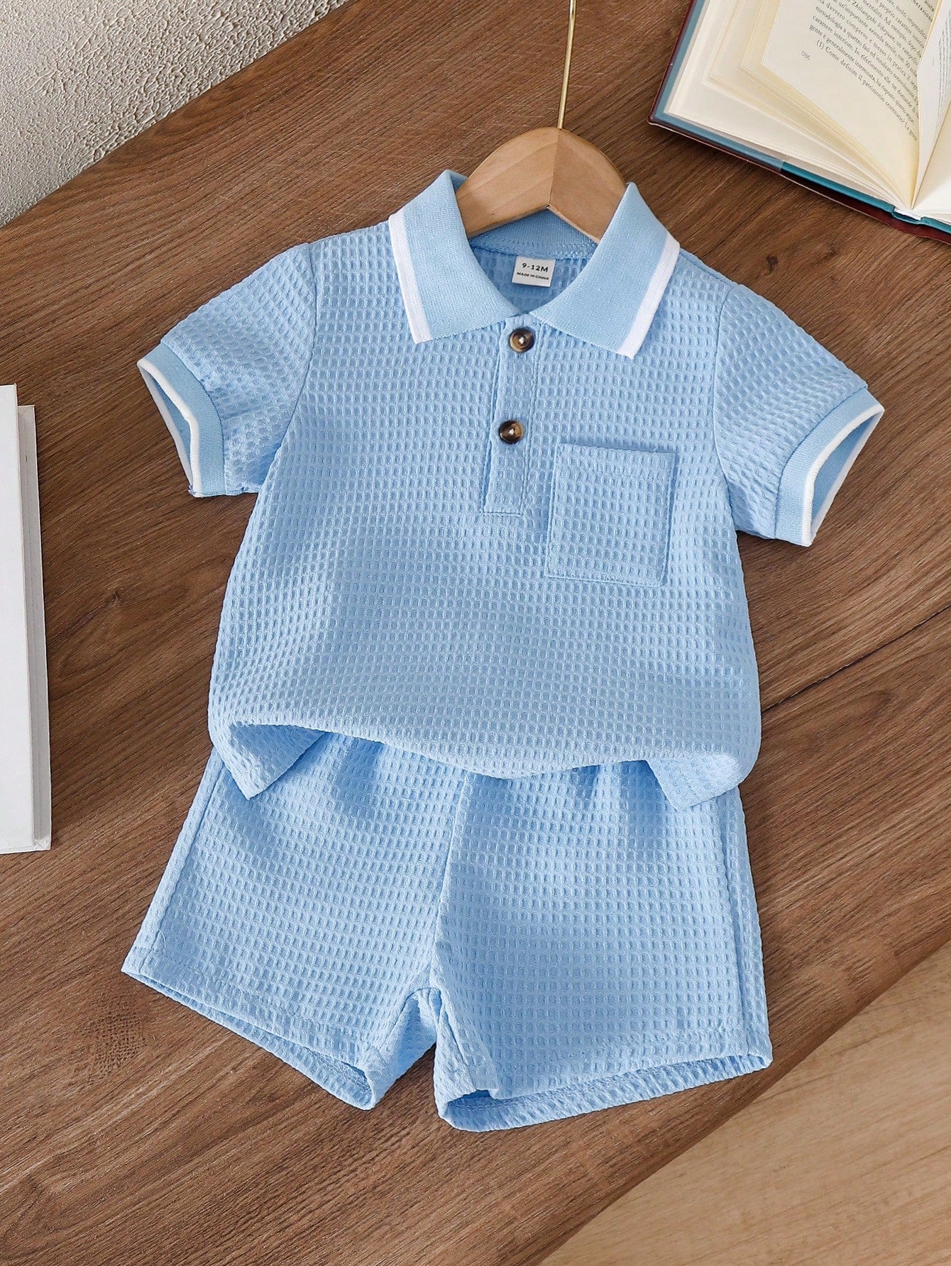 Souflis Souflis 2pcs Infant Baby Boys Blue Summer Casual Outfit Short Sleeve Polo Shirt With Elastic Waist Shorts Set Family Matching Toddler Clothes Loose Fit 3M-3T