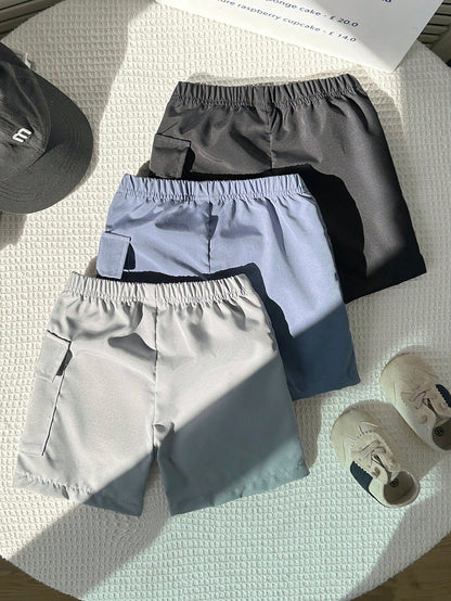 Souflis Souflis 3 Packs Toddler Boys' Casual Cargo Shorts Soft & Comfortable Multi-Pocket Bottoms For Daily Wear Outdoor School Vacation & Sports