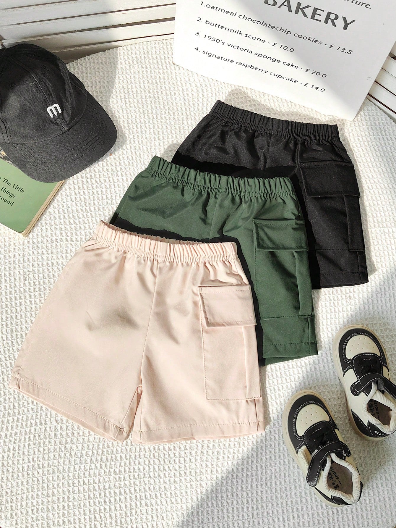 Souflis Souflis 3 Packs Toddler Boys' Casual Cargo Shorts Soft & Comfortable Multi-Pocket Bottoms For Daily Wear Outdoor School Vacation & Sports