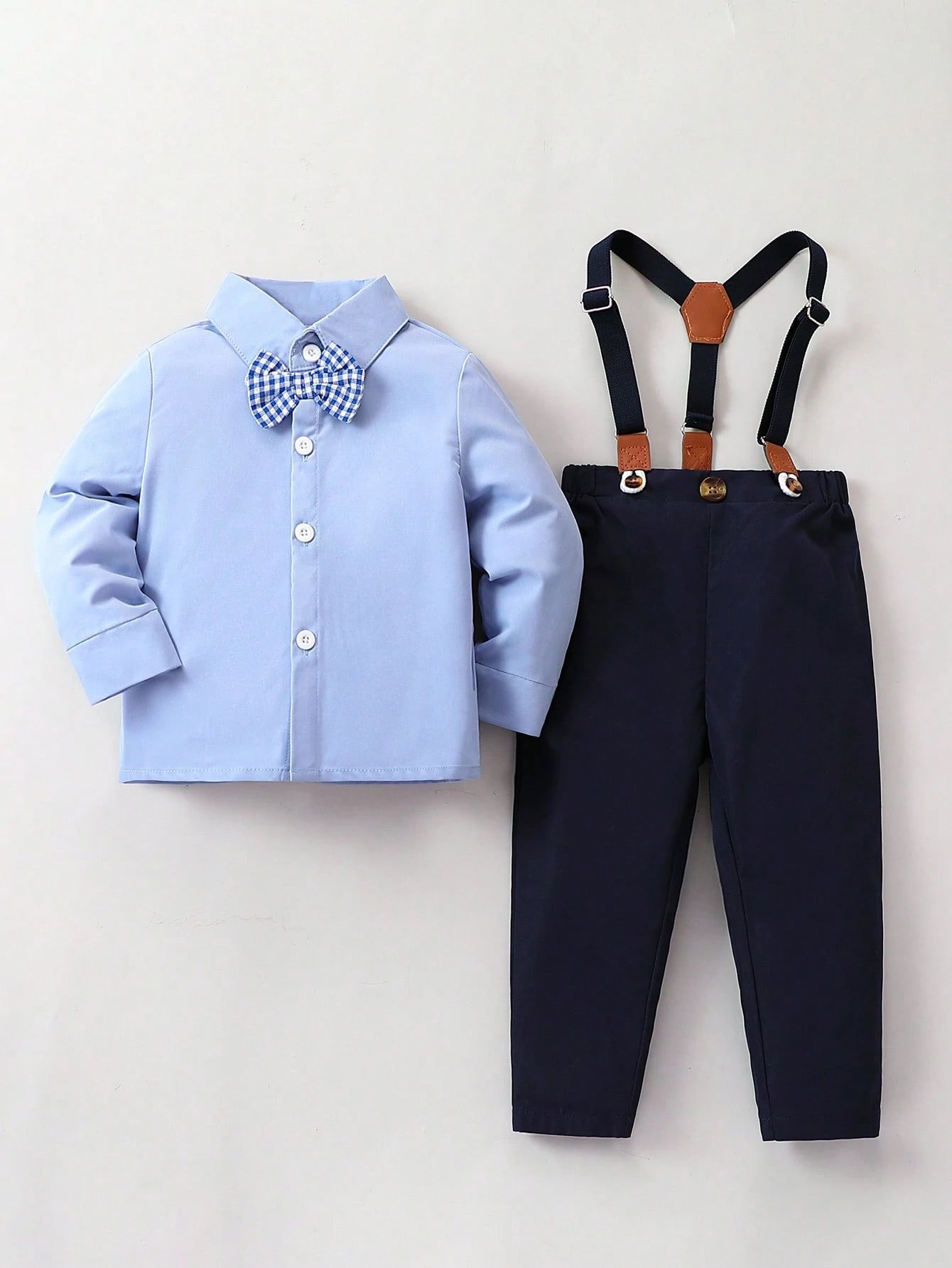 Souflis Souflis Baby Boy Bow Tie Shirt And Bib Pants Set