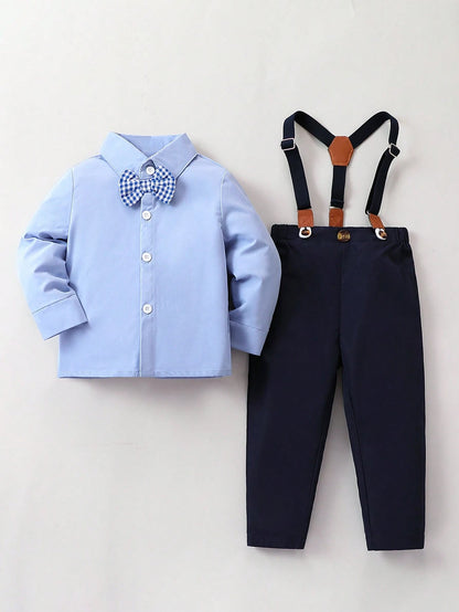 Souflis Souflis Baby Boy Bow Tie Shirt And Bib Pants Set