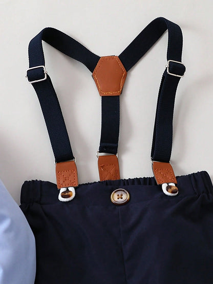 Souflis Souflis Baby Boy Bow Tie Shirt And Bib Pants Set