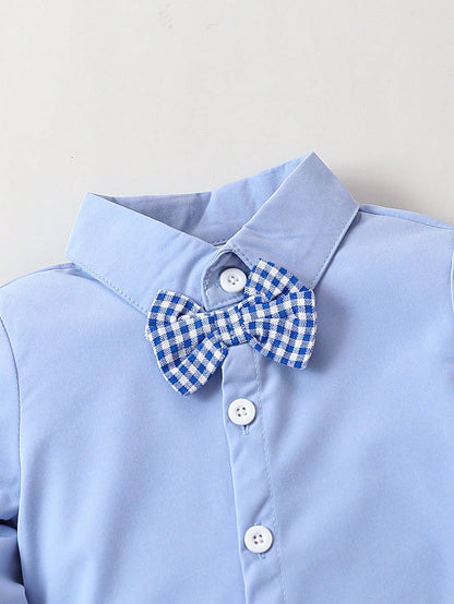 Souflis Souflis Baby Boy Bow Tie Shirt And Bib Pants Set