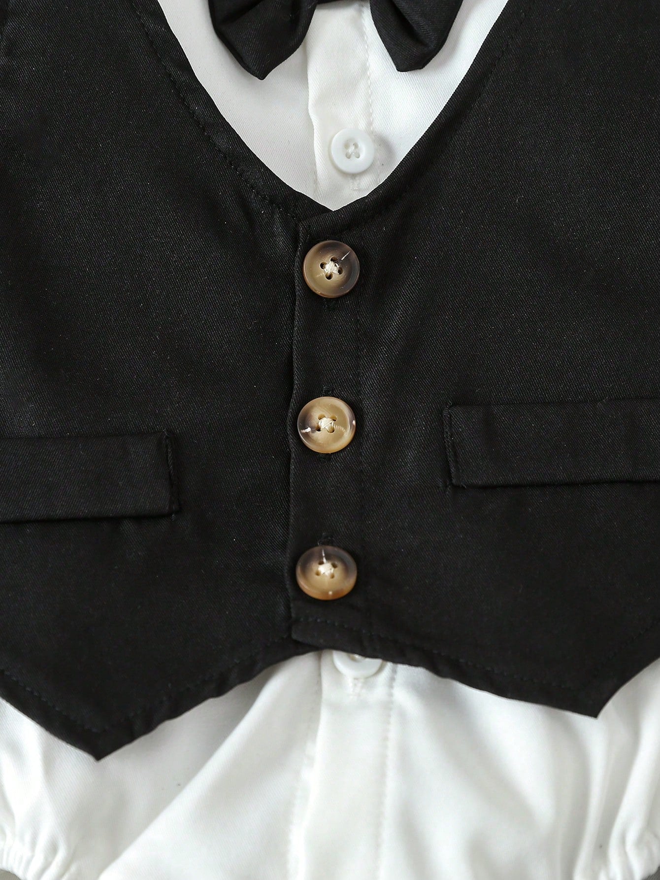 Souflis Souflis Multiple Pieces Baby Boy's Gentleman Style Elegant Classy Buttoned Shirt With Bowtie Suspender Long Pants Four Piece Suit Summer Wedding White Black