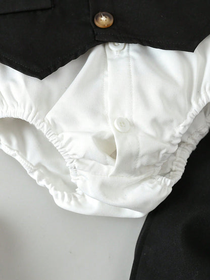 Souflis Souflis Multiple Pieces Baby Boy's Gentleman Style Elegant Classy Buttoned Shirt With Bowtie Suspender Long Pants Four Piece Suit Summer Wedding White Black