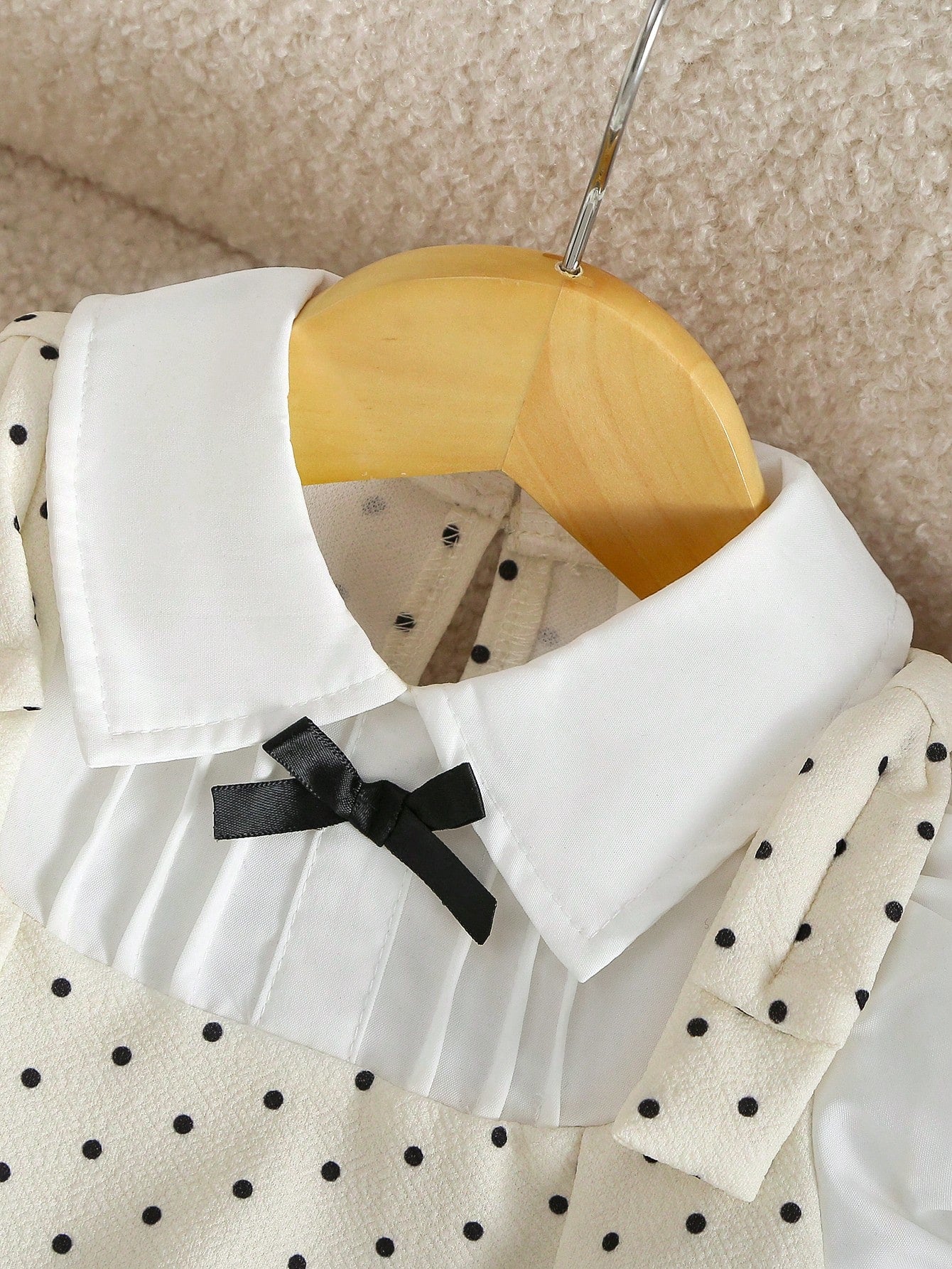 Souflis Souflis Summer Sweet Preppy Polka Dot Dress, 2 In 1 Peter Pan Collar Puff Short Sleeve Waist-Cinching A-Line Skirt, Black Bow And Ruffle Hem, Gentle Fresh Youthful Princess Style, Suitable For