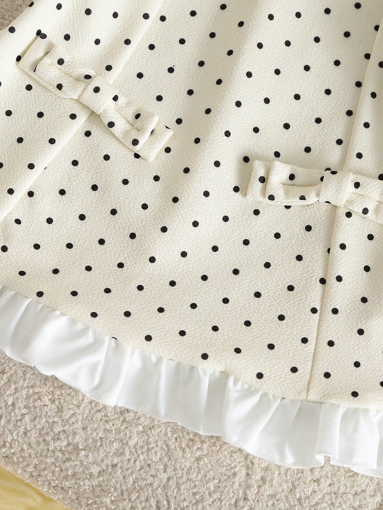 Souflis Souflis Summer Sweet Preppy Polka Dot Dress, 2 In 1 Peter Pan Collar Puff Short Sleeve Waist-Cinching A-Line Skirt, Black Bow And Ruffle Hem, Gentle Fresh Youthful Princess Style, Suitable For
