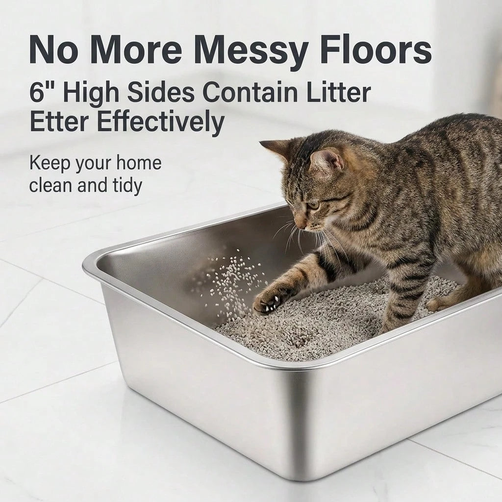 Spacious Open Cat Litter Box, 23.6 X 15.7 Inches Large Cat Litter Pan With 6 Inch High Sides To Prevent Litter Scatter, Sturdy Easy To Clean Kitty Toilet For Indoor Cats