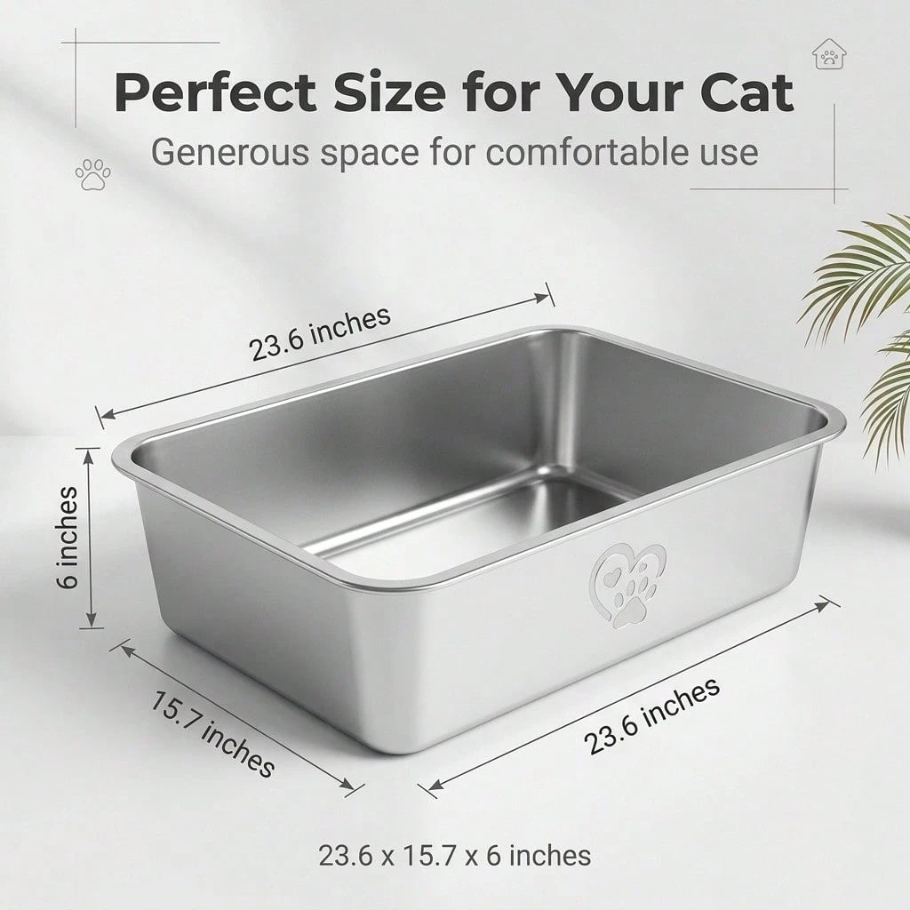 Spacious Open Cat Litter Box, 23.6 X 15.7 Inches Large Cat Litter Pan With 6 Inch High Sides To Prevent Litter Scatter, Sturdy Easy To Clean Kitty Toilet For Indoor Cats