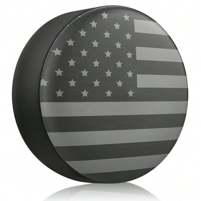Spare Tire Cover For RV Trailer, Waterproof Leather Wheel Cover With Flag, Camper Spare Tire Cover Fit For SUV Truck Travel Trailer 15"
