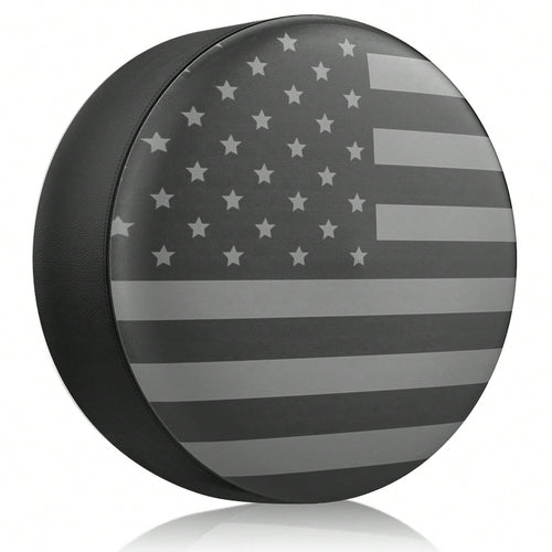 Spare Tire Cover For RV Trailer, Waterproof Leather Wheel Cover With Flag, Camper Spare Tire Cover Fit For SUV Truck Travel Trailer 15"