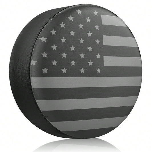 Spare Tire Cover For RV Trailer, Waterproof Leather Wheel Cover With Flag, Camper Spare Tire Cover Fit For SUV Truck Travel Trailer 15"