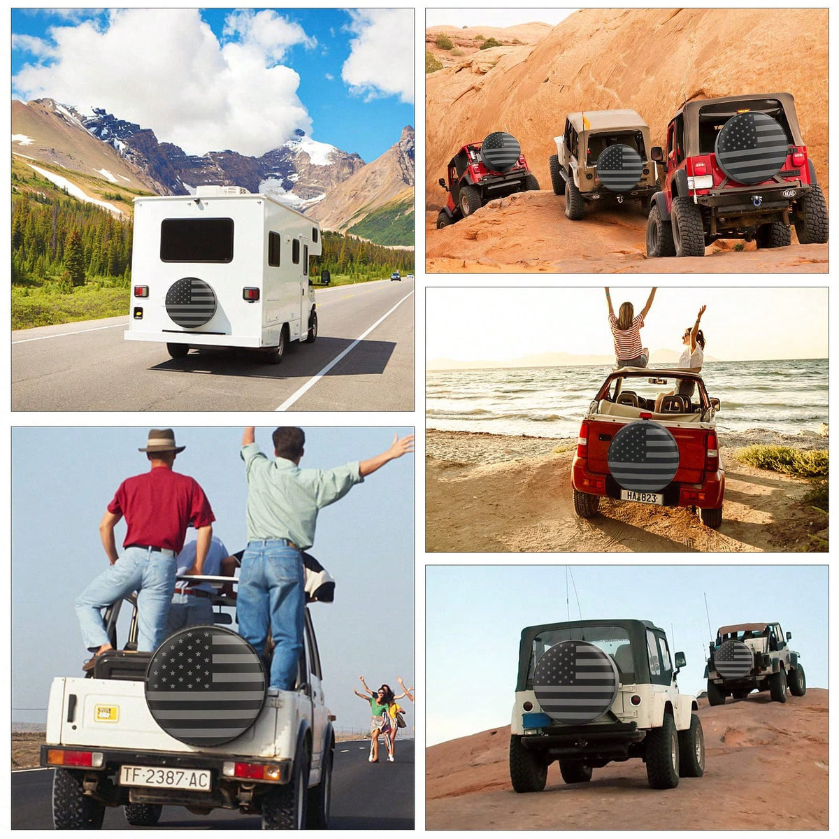 Spare Tire Cover For RV Trailer, Waterproof Leather Wheel Cover With Flag, Camper Spare Tire Cover Fit For SUV Truck Travel Trailer 15"
