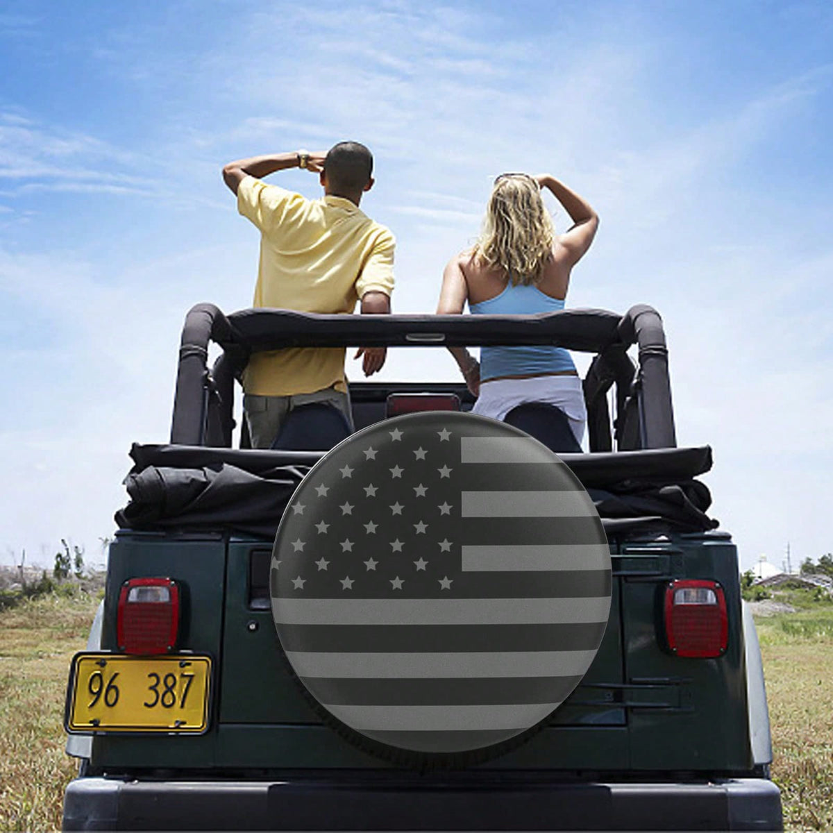 Spare Tire Cover For RV Trailer, Waterproof Leather Wheel Cover With Flag, Camper Spare Tire Cover Fit For SUV Truck Travel Trailer 15"