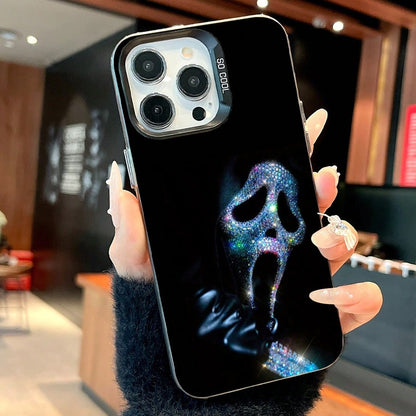 Sparkling Ghost Face Mobile Phone Case Designed With Rhinestones And A Sleek Black Finish Suitable For IPhone 16 15 14 13 12 And 11 Pro Models Made Of TPU Material And Provides Shockproof Protection.