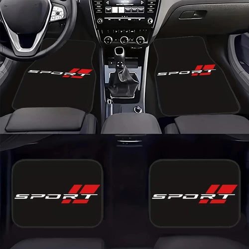Sports Design Universal Car Floor Mats, Durable Polyester Material, With Lettering, Suitable For Most Car Models, Vehicle Interior Protection