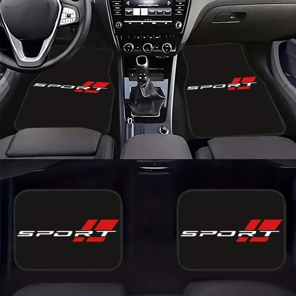 Sports Design Universal Car Floor Mats, Durable Polyester Material, With Lettering, Suitable For Most Car Models, Vehicle Interior Protection