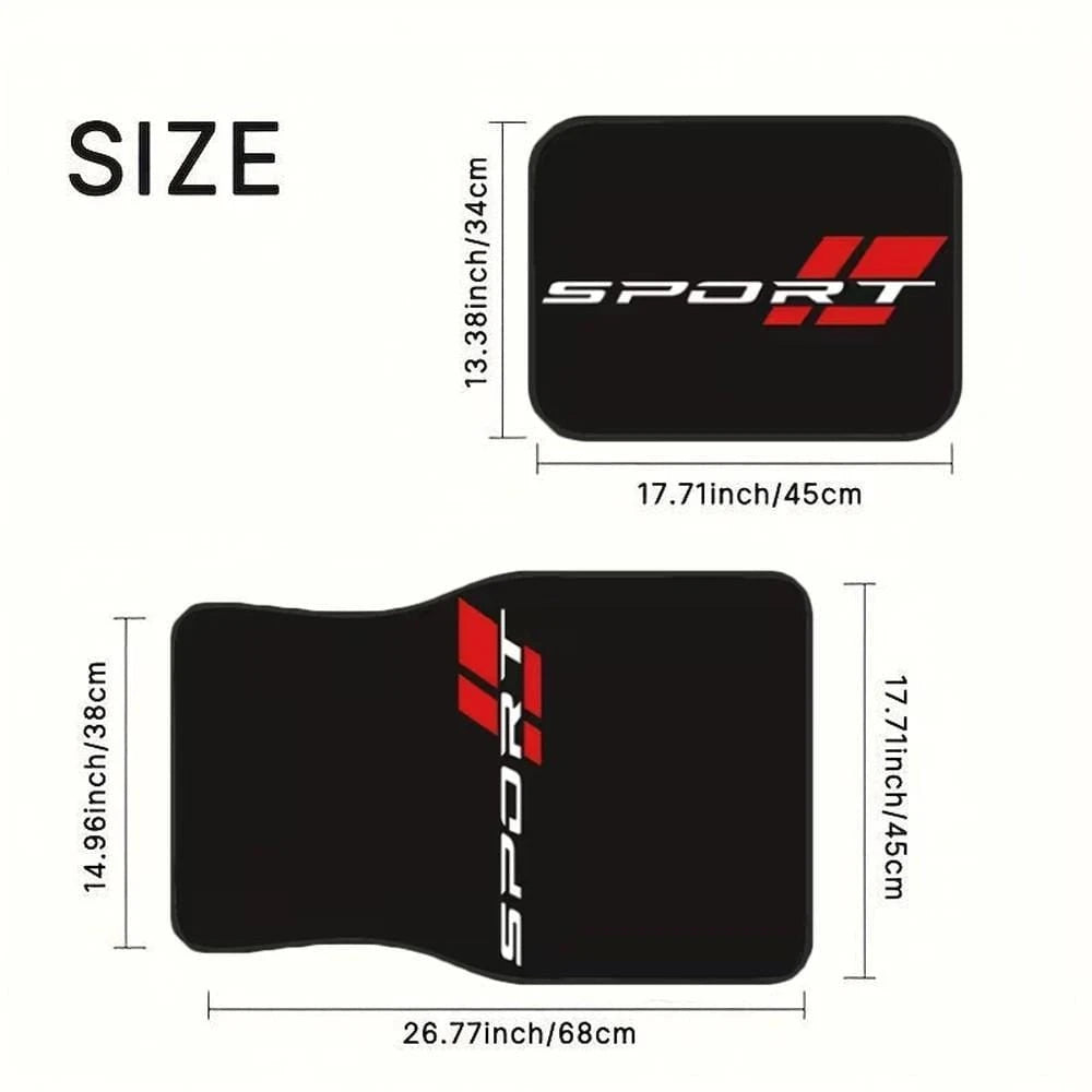 Sports Design Universal Car Floor Mats, Durable Polyester Material, With Lettering, Suitable For Most Car Models, Vehicle Interior Protection