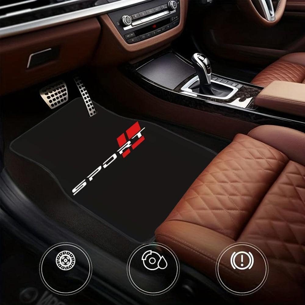 Sports Design Universal Car Floor Mats, Durable Polyester Material, With Lettering, Suitable For Most Car Models, Vehicle Interior Protection
