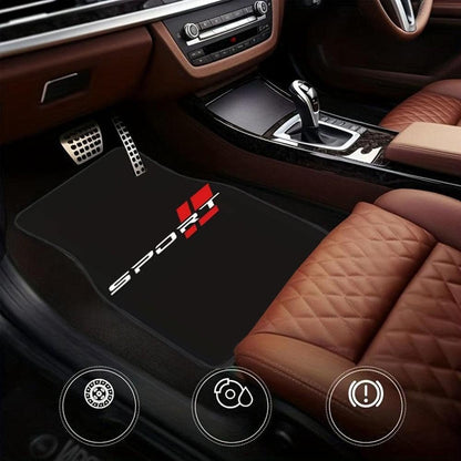 Sports Design Universal Car Floor Mats, Durable Polyester Material, With Lettering, Suitable For Most Car Models, Vehicle Interior Protection