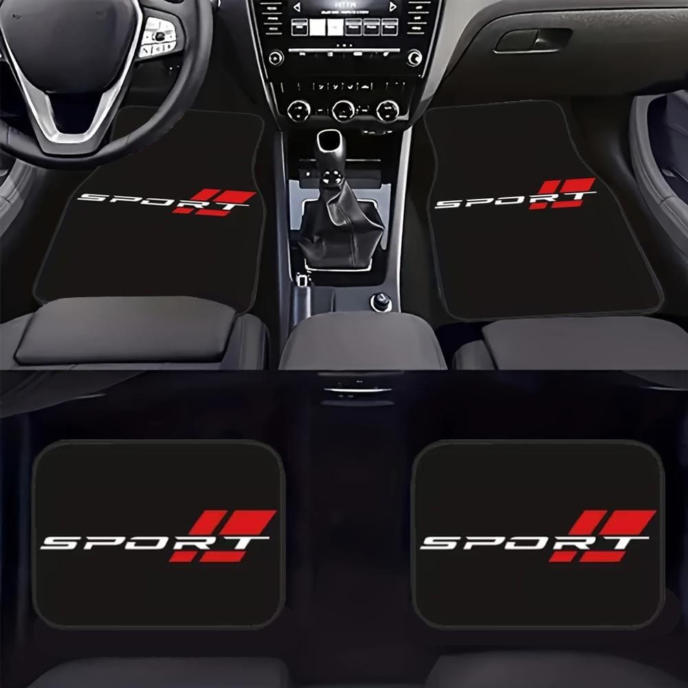 Sports Design Universal Car Floor Mats, Durable Polyester Material, With Lettering, Suitable For Most Car Models, Vehicle Interior Protection