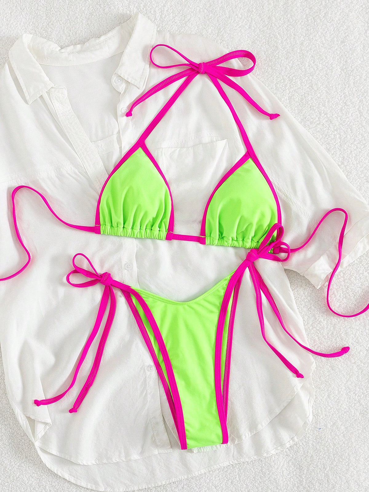 Spring Break Women's Contrast Color Sexy Bandeau Bikini Swimsuit Set, Beach Holiday Vacation Two Pieces Summer